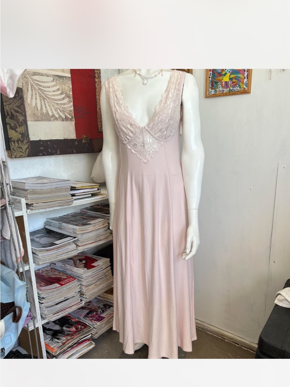 Soft Surroundings Blush Lace-Trim Maxi Slip Dress